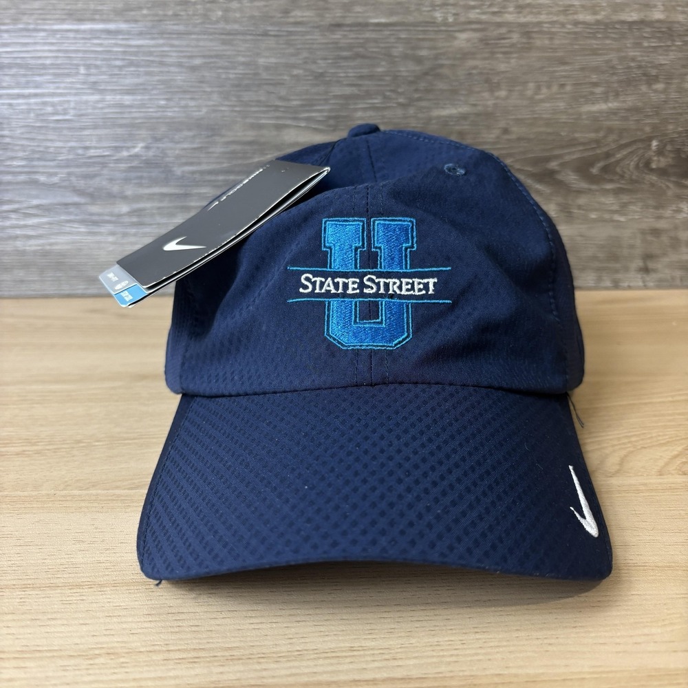 State Street U Hat Cap Strap Back Navy Blue Nike Golf Embroidered Logo NWT